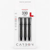 Packaging L-SHaft Carbon Locked Straight 330 Black avec 3 shafts carbone et rings inclus.