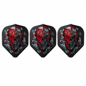 3 ailettes L-Style Ryan Searle Version 4 L1 EZ au design skull Heavy Metal noir et rouge.