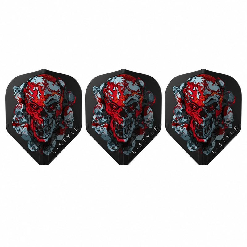 3 ailettes L-Style Ryan Searle Version 4 L1 EZ au design skull Heavy Metal noir et rouge.