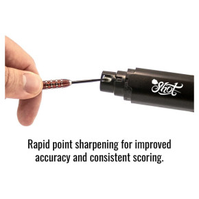 Affûtage rapide d’une pointe acier avec le Shot Turbo Dart Sharpener.