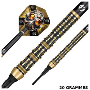 Zoom sur le grip crankshaft Shot Sheriff 20g, finition Gold Titanium et pointes soft tip 2BA