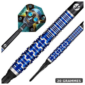 Zoom sur le fût Shot Tova 20g Blue PCT avec grip Adaptive Rings et pointe souple 2BA.
