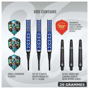 Set complet Shot Badlands Tova Soft Tip 20g avec fûts 90% tungstène, ailettes et shafts Koi Carbon.