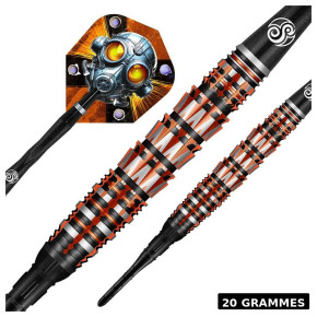 Zoom sur le fût Shot Rustin 20g Orange PCT avec grip Shark et forme bomber.