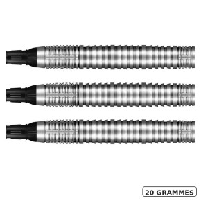 Fûts Shot Badlands Krush 20g alignés, forme missile et grip Shark pour cible électronique.