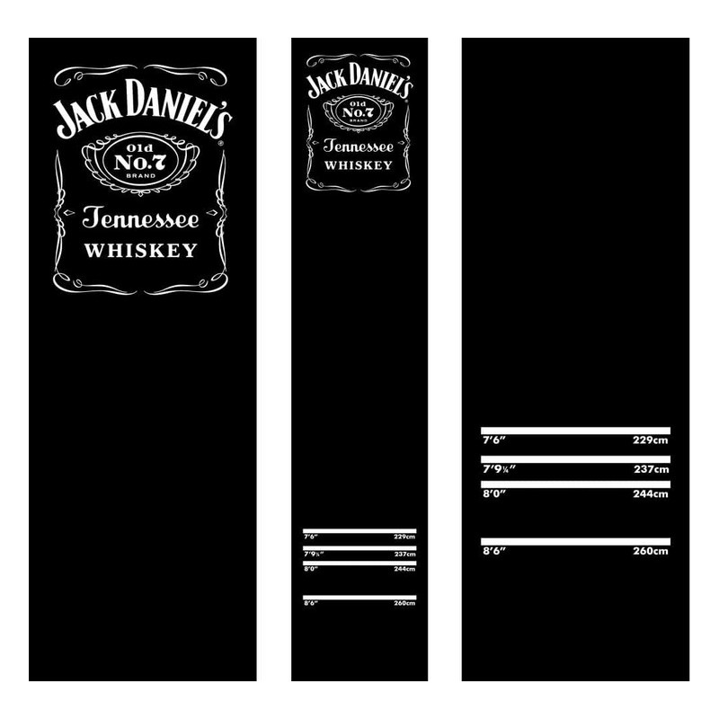 Tapis de fléchettes Jack Daniel's Deluxe avec dimensions officielles et repères de lancer réglementaires.