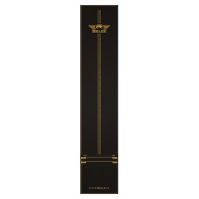 Vue dessus du tapis de fléchette BULL’S Advantage noir et or avec oche intégré