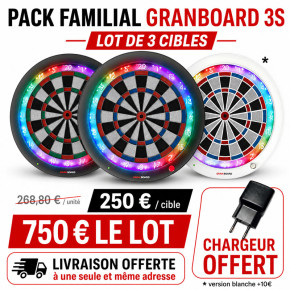 Pack familial Granboard 3S avec trois cibles connectées au choix, alimentations dédiées et livraison groupée offertes.