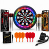 Pack Granboard 3S Bleu complet avec 2 jeux de fléchettes 18g, pointes Lippoint, ailettes BarFlight et chargeur offert.