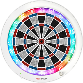 Cible électronique connectée Granboard 3S blanche avec éclairage LED et application de jeu.