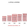 Shafts L-Style L-System ROUGE TRANSPARENT – comparaison des longueurs 190, 225, 260, 295 et 330