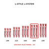 Shafts L-Style L-System ROUGE TRANSPARENT – comparaison des longueurs 190, 225, 260, 295 et 330