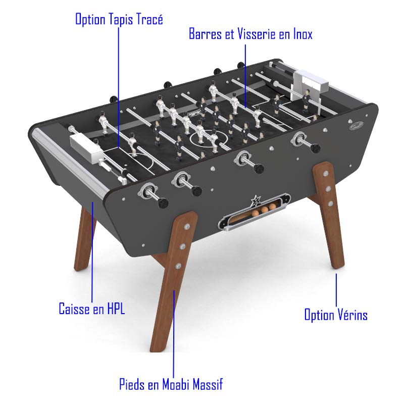 Les points forts du baby-foot Stella Star Outdoor Gris Anthracite.